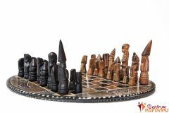 Šachy malé béžovo-černé, kulaté